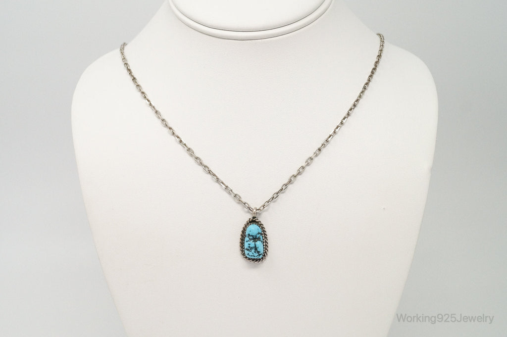 VTG Handmade Native American George Lee Turquoise Sterling Silver Necklace