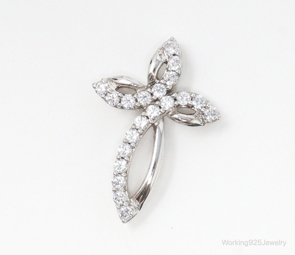 Vintage Cubic Zirconia Cross Sterling Silver Necklace Pendant