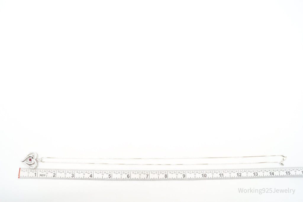 Vintage Designer SUN Ruby Cubic Zirconia Heart Sterling Silver Necklace