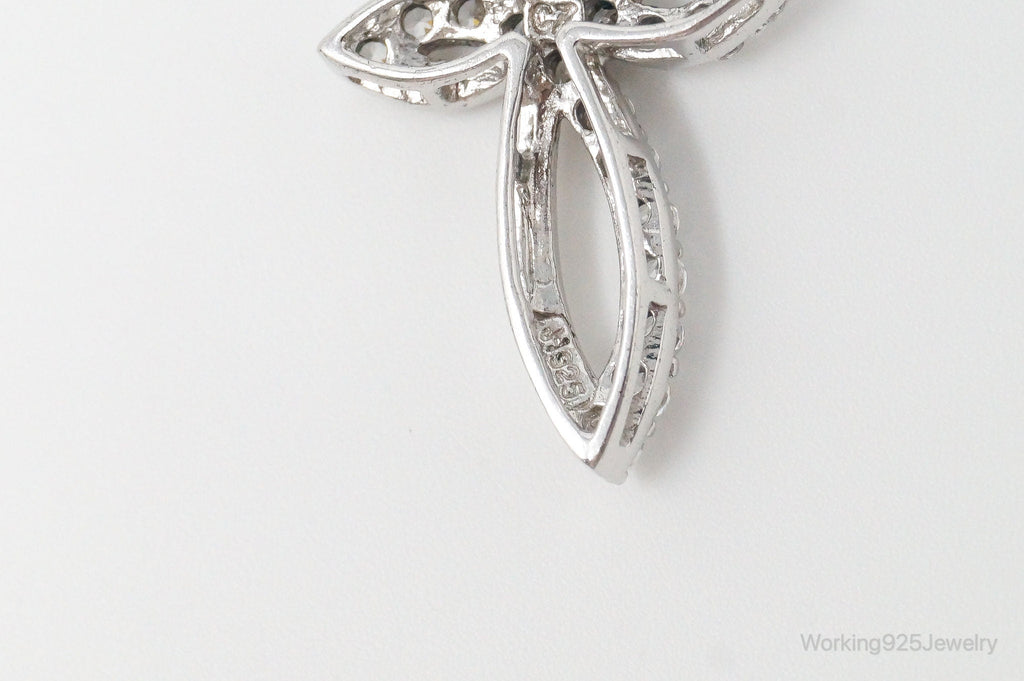 Vintage Cubic Zirconia Cross Sterling Silver Necklace Pendant