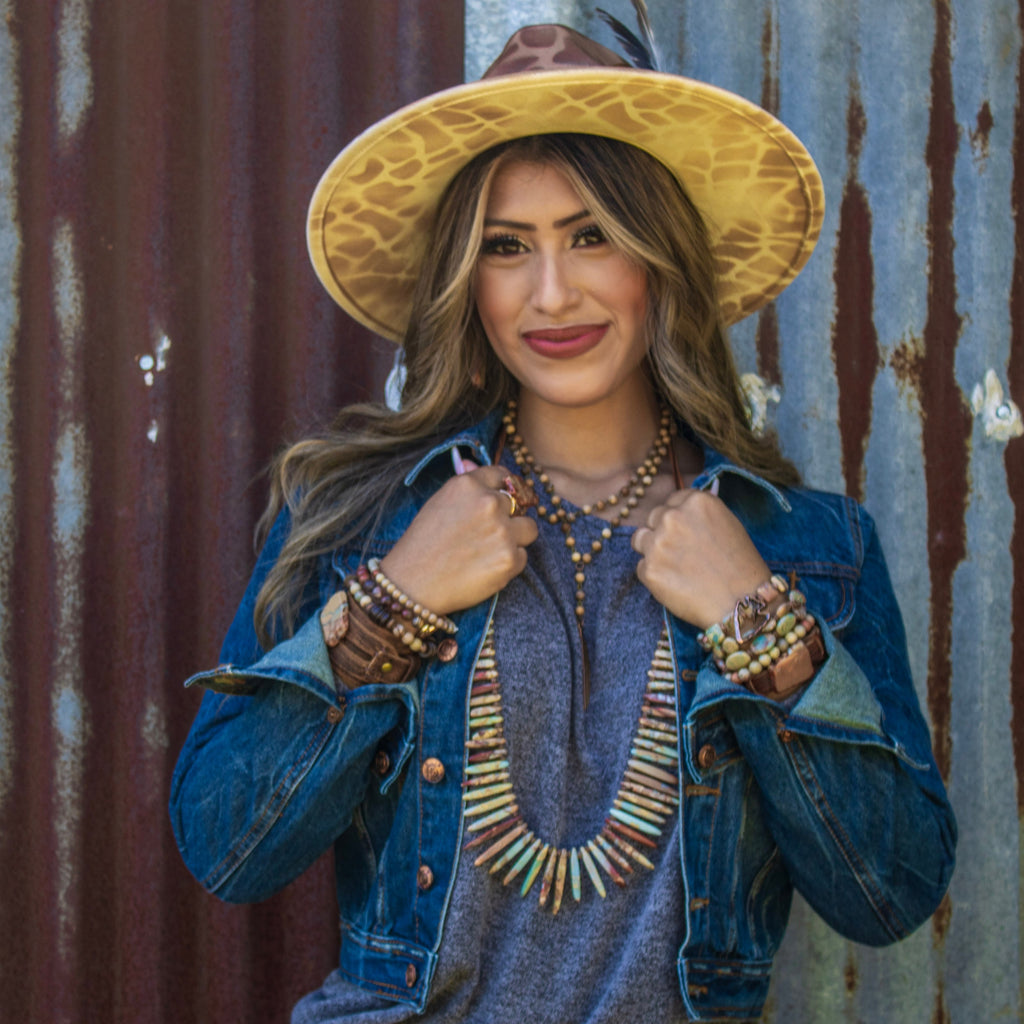 Genuine Leather Wide Cuff Bracelet w/ Aqua Terra Slab 006a