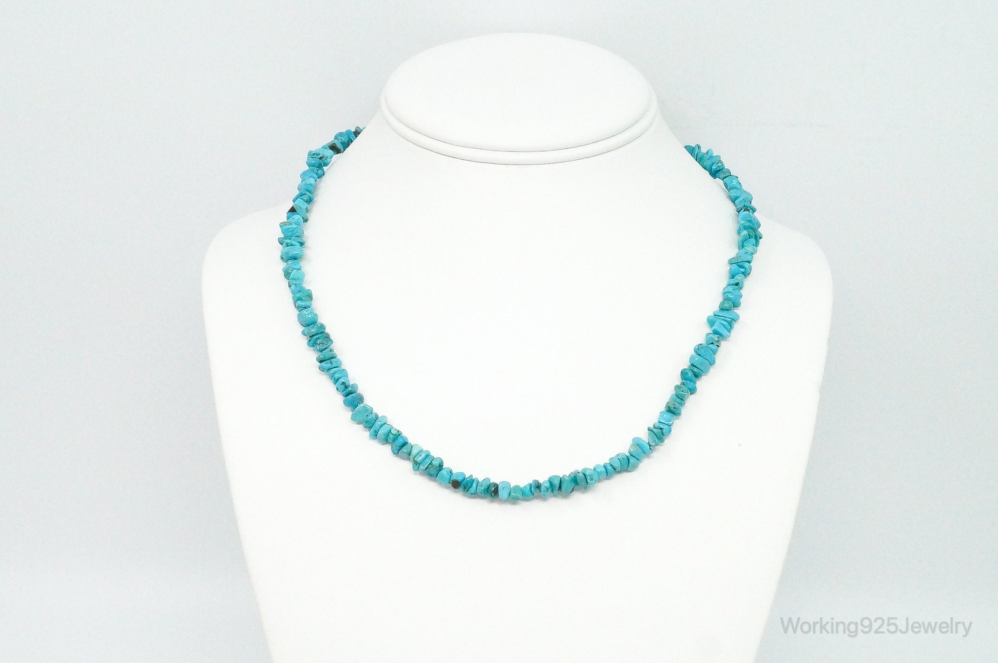 Vintage Native American Shop QT Turquoise Sterling Silver Bead Necklace