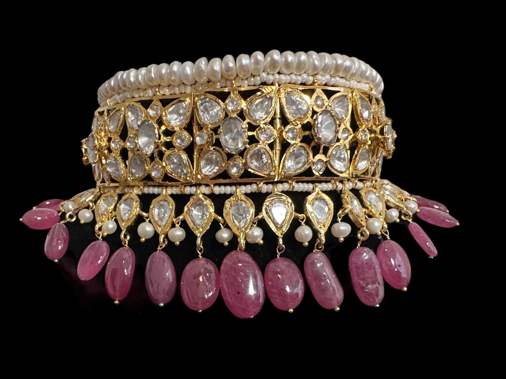 BR310 Bridal jadavi lacha , satlada  in moissanite and emeralds ( SHIPS IN 5 WEEKS )