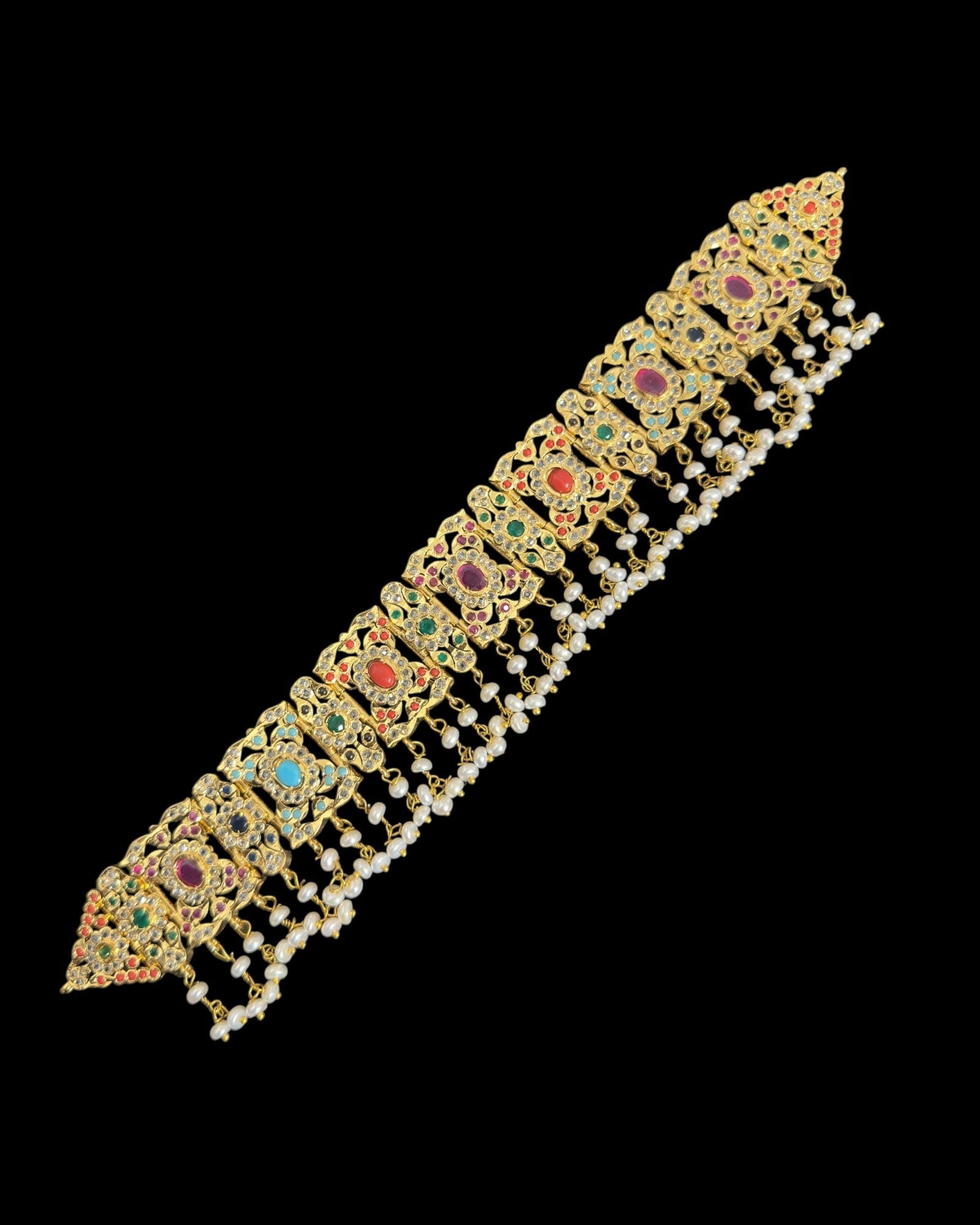 C543  Nishat fresh water pearl choker with earrings -Navratan  ( READY TO SHIP )