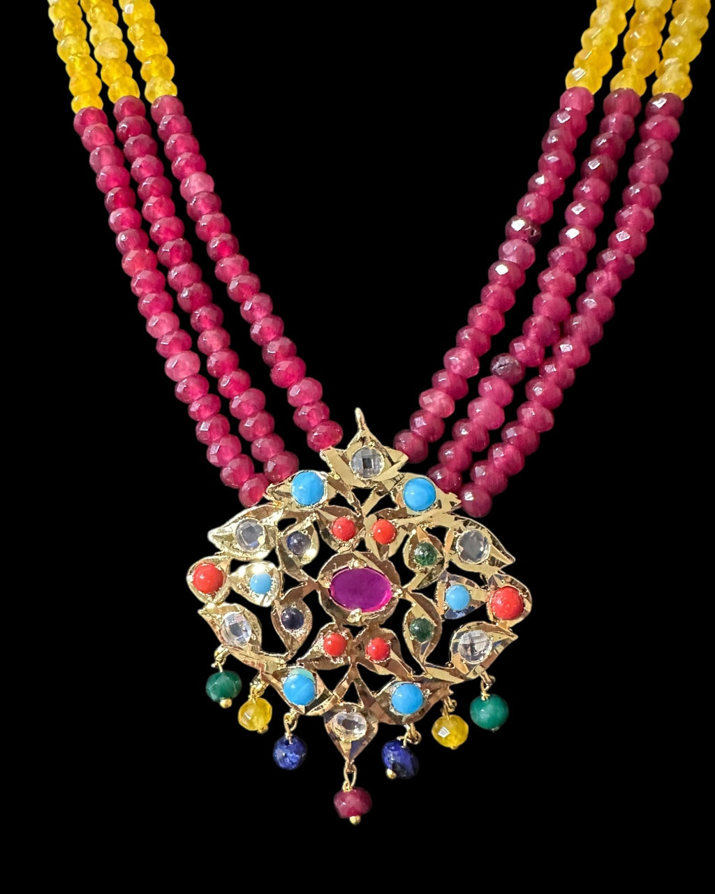 NS214 Meeraj necklace set ( navratan   ) ( READY TO SHIP )