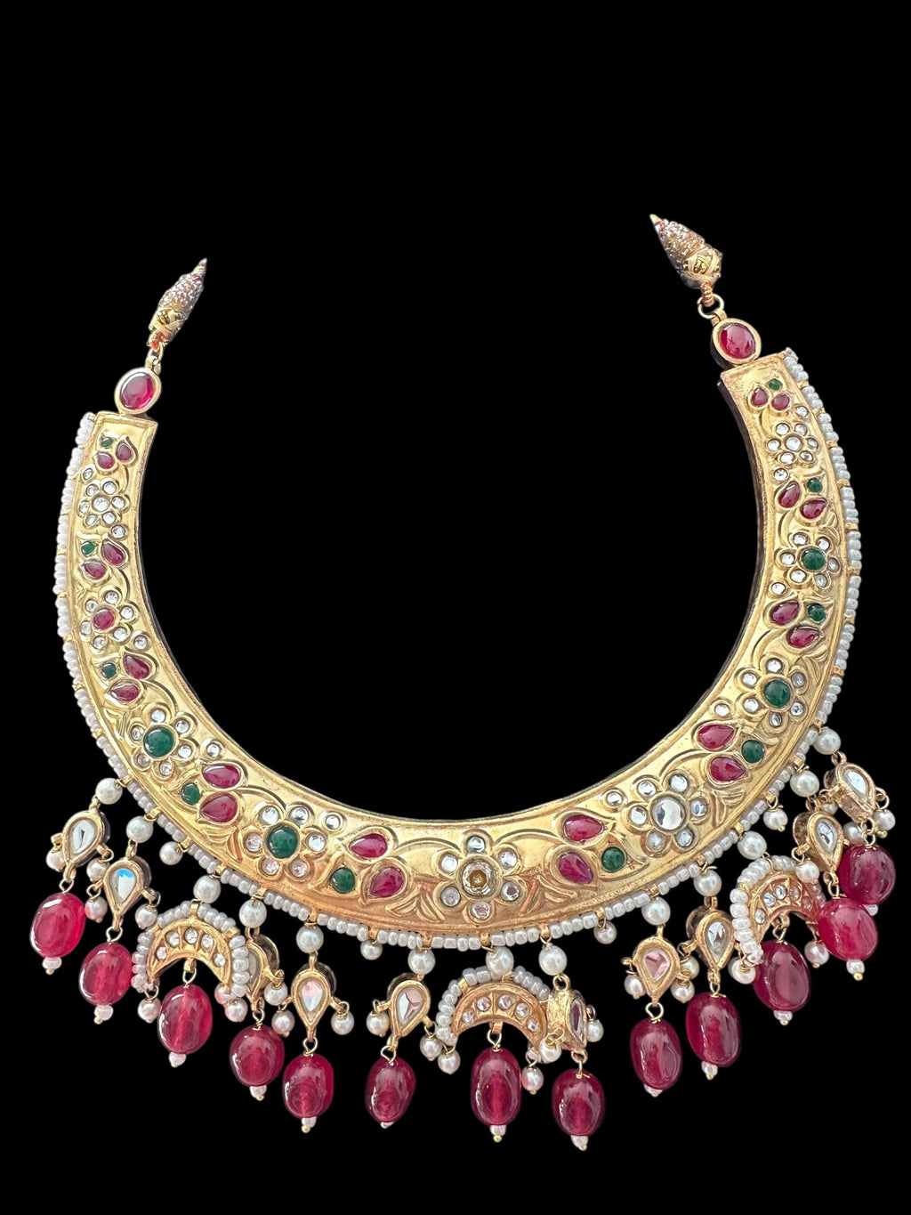 DNS156 kundan hasli necklace ,ruby emerald ( SHIPS IN 3 WEEKS )