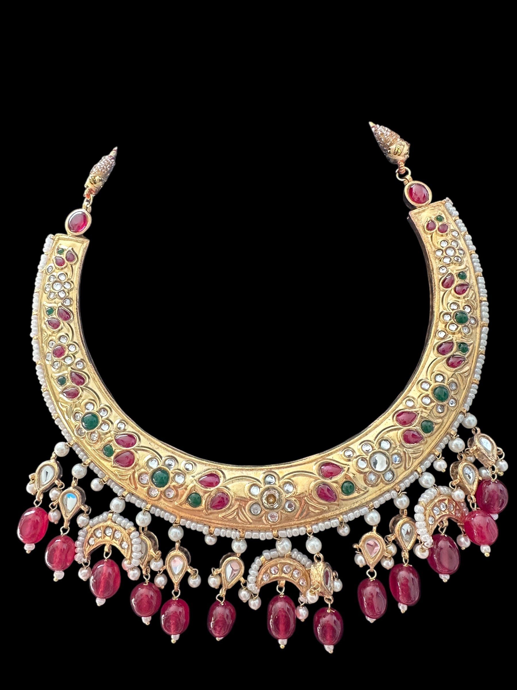 DNS156 kundan hasli necklace ,ruby emerald ( SHIPS IN 3 WEEKS )