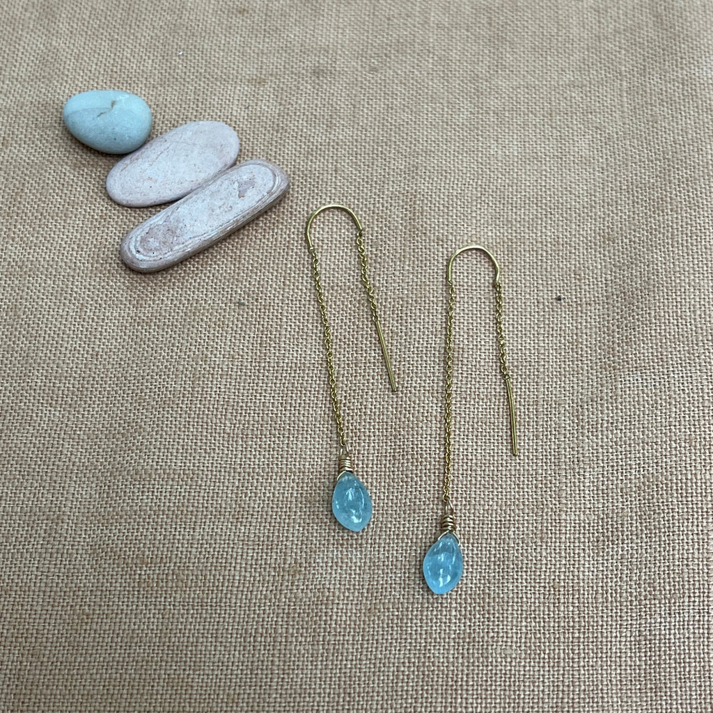 AQUAMARINE GEM THREADER EARRINGS