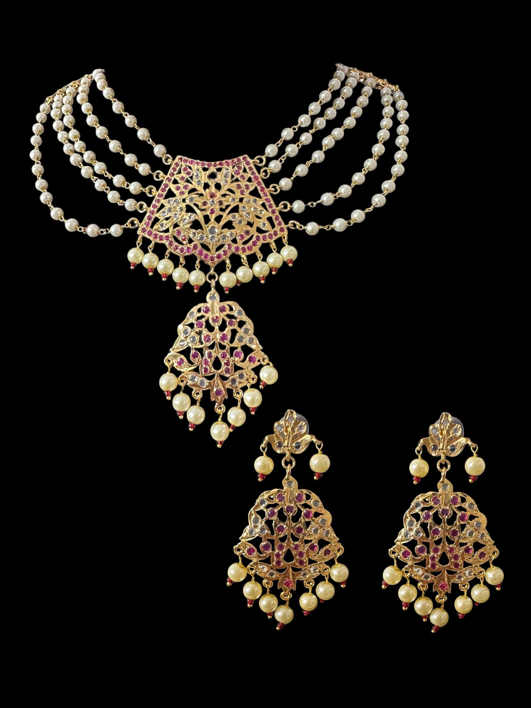 C565 AABHA Chandan haar inspired choker in rubies ( SHIPS IN 3 WEEKS )