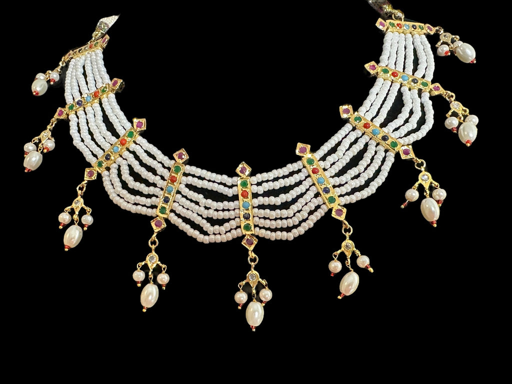 C517 Navratan necklace with earrings ( READY TO SHIP  )