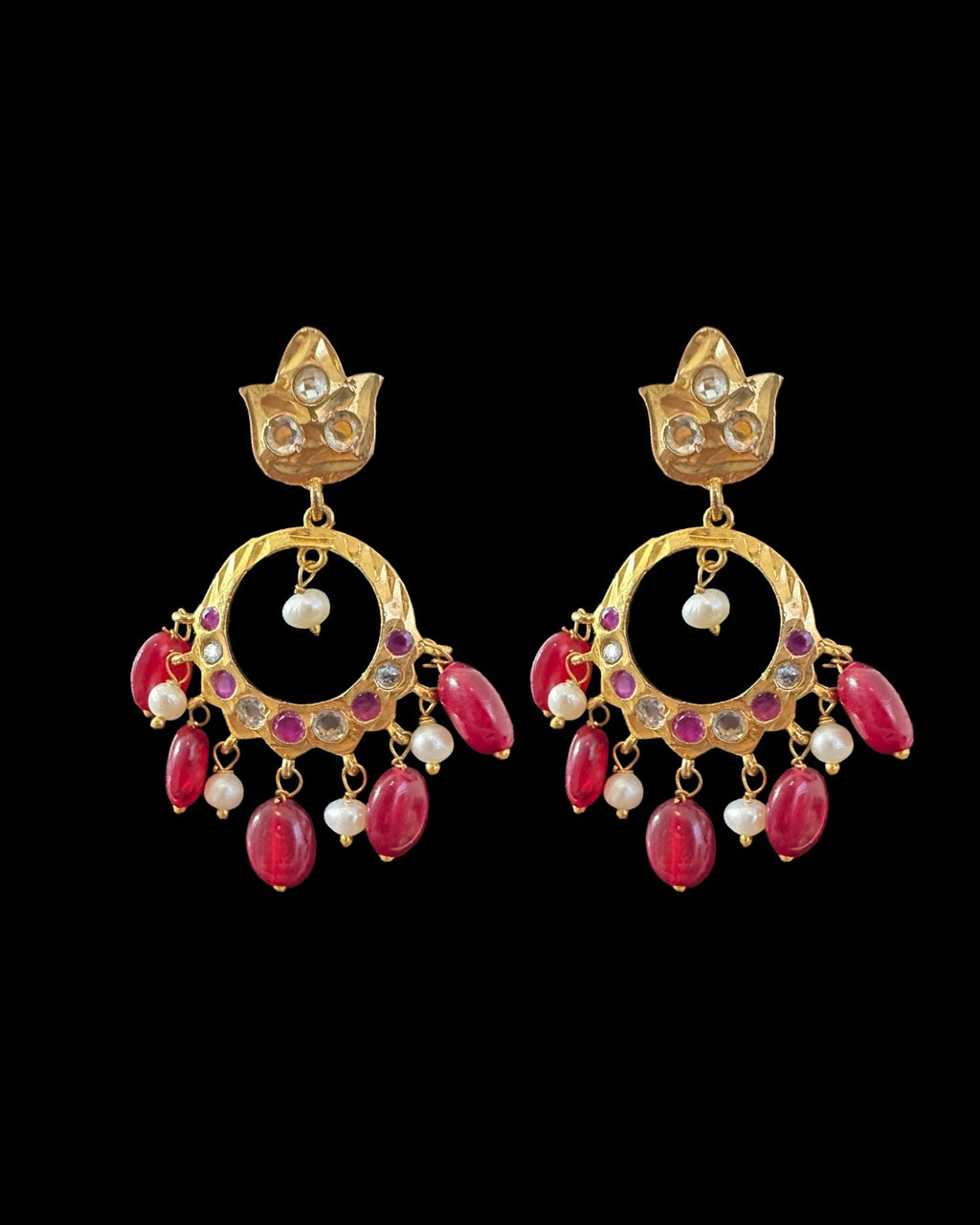 PS557 Hyderabadi / Nizami tirmani in fresh water pearls with chandbali( READY TO SHIP )