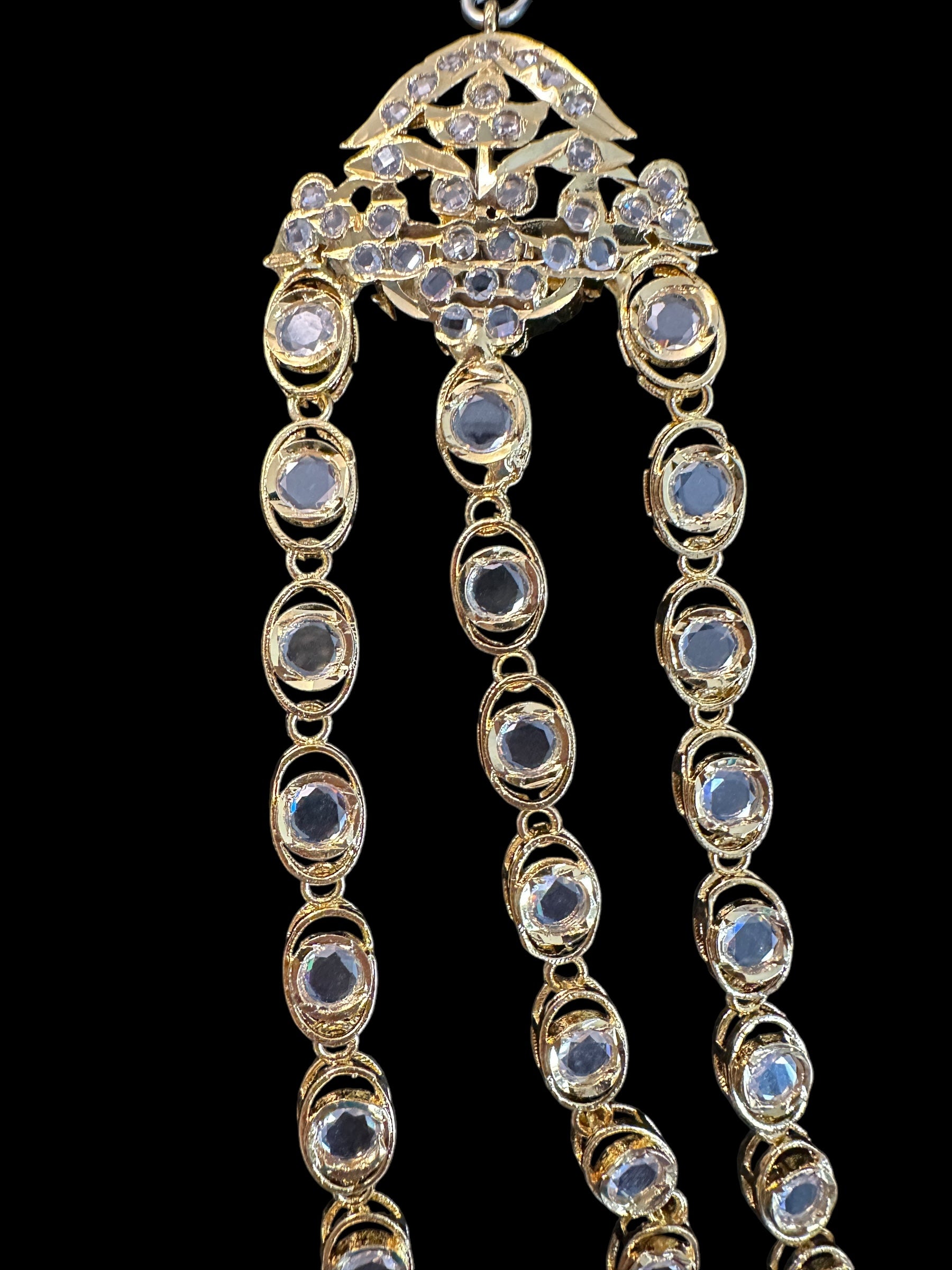 SAT105 Mallika hyderabadi three layer necklace set in fresh water pearls ( READY TO SHIP )