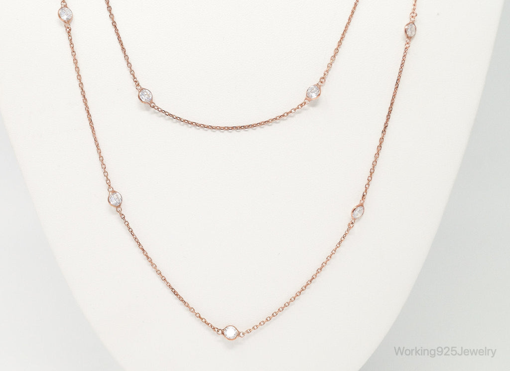Vintage Rose Gold Vermeil Cubic Zirconia Sterling Silver Necklace
