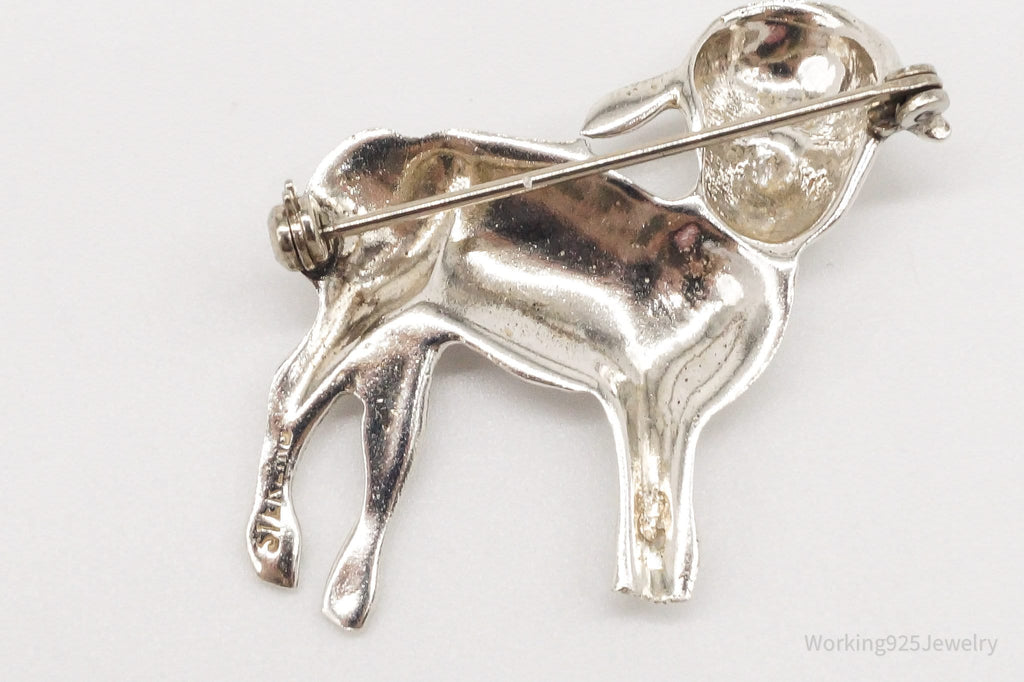 Antique Lamb Sheep Sterling Silver Brooch Pin