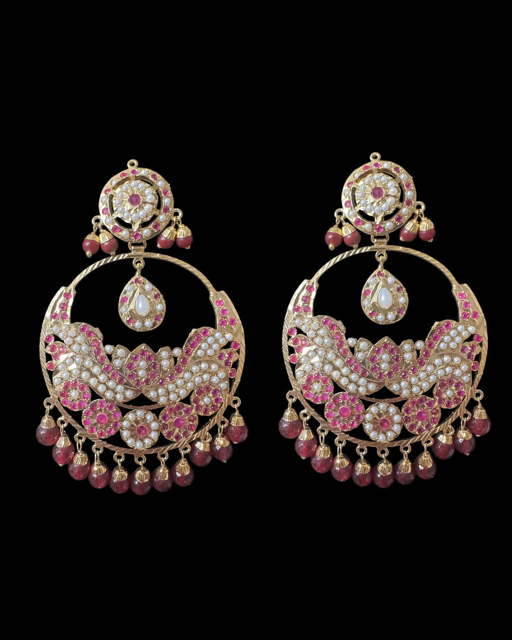 DER793  Roma chandbali earrings in Ruby ( READY TO SHIP )