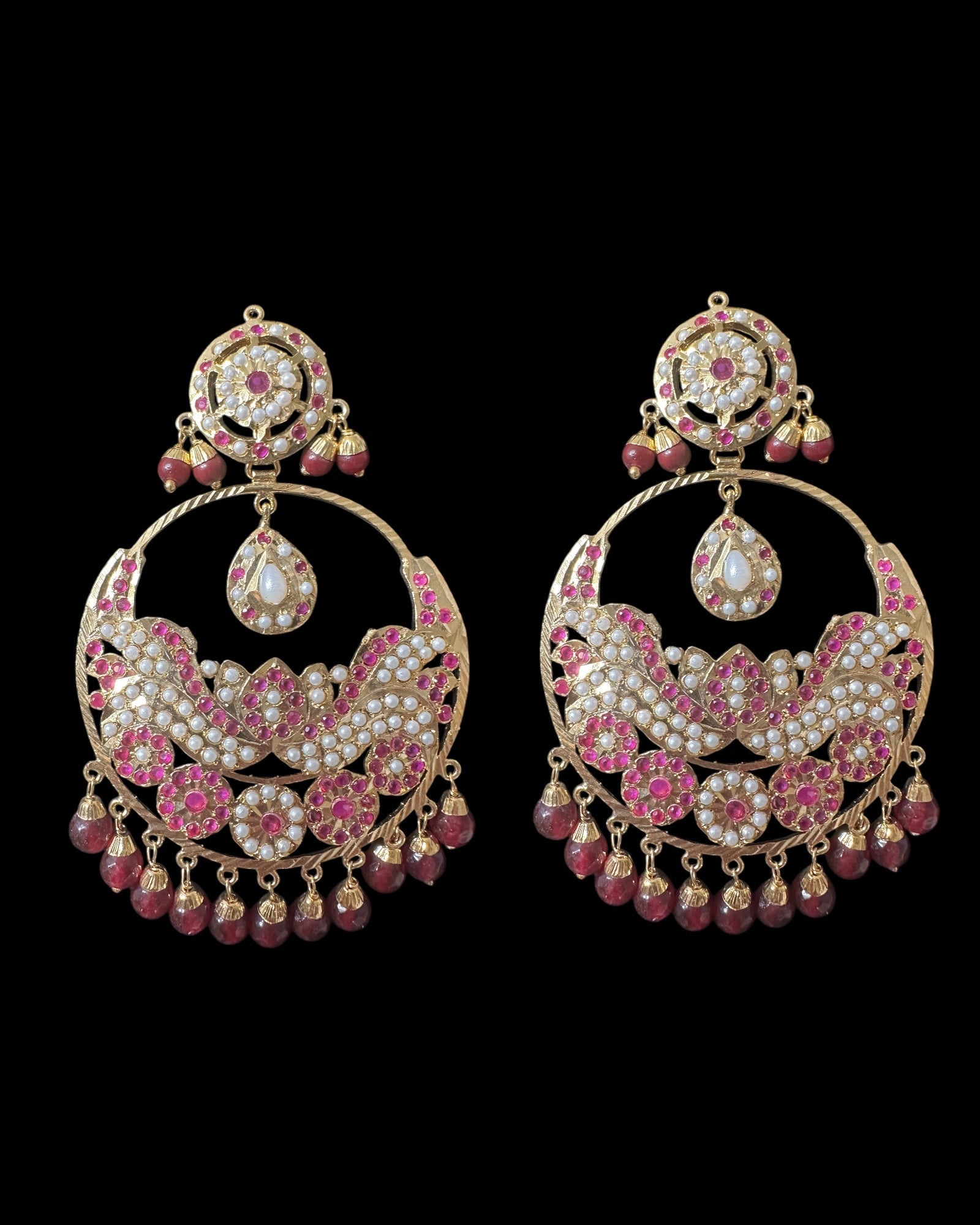 DER793  Roma chandbali earrings in Ruby ( READY TO SHIP )