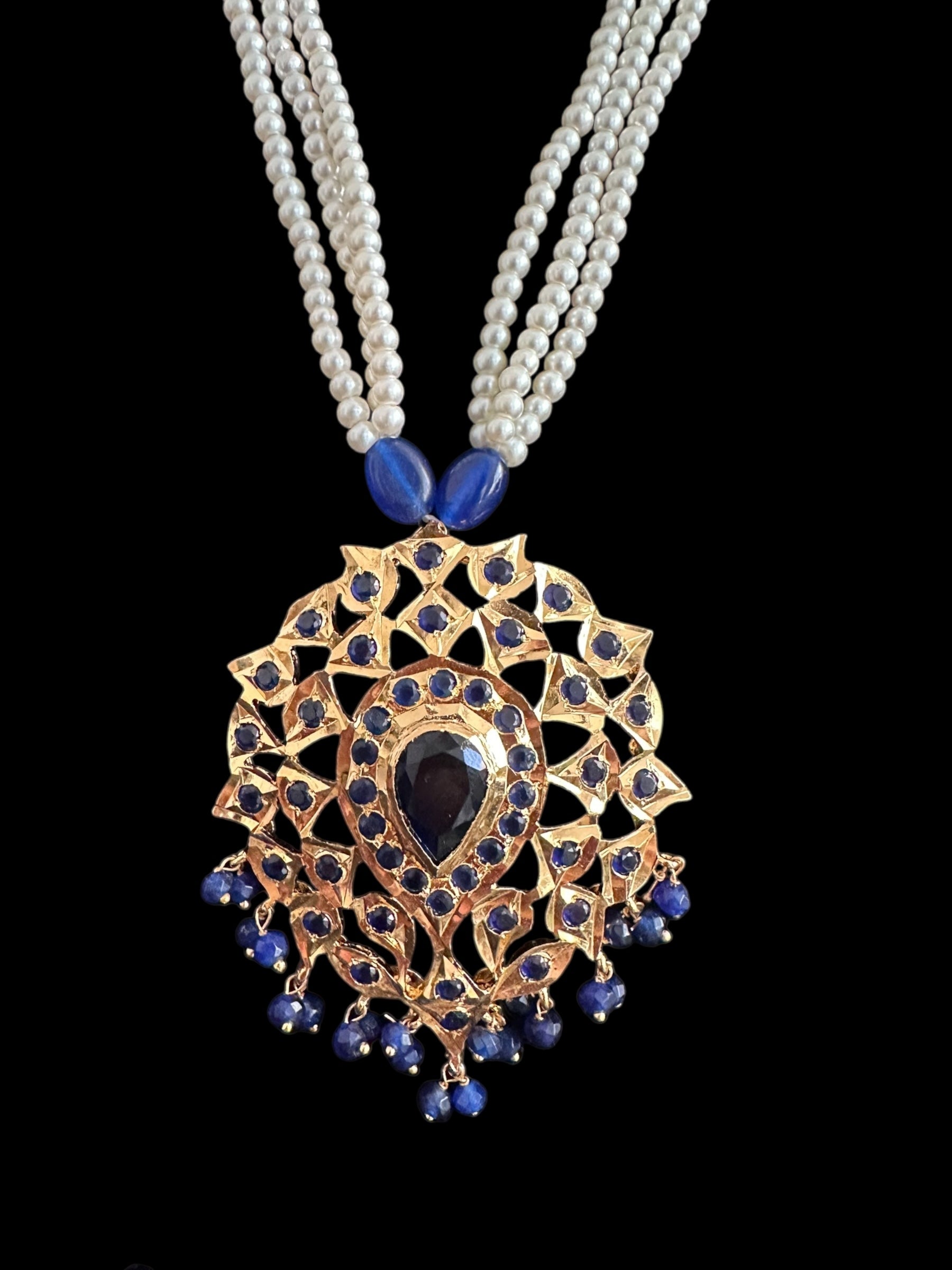 PS555 Elena pendant set with pearls and blue stones ( READY TO SHIP )