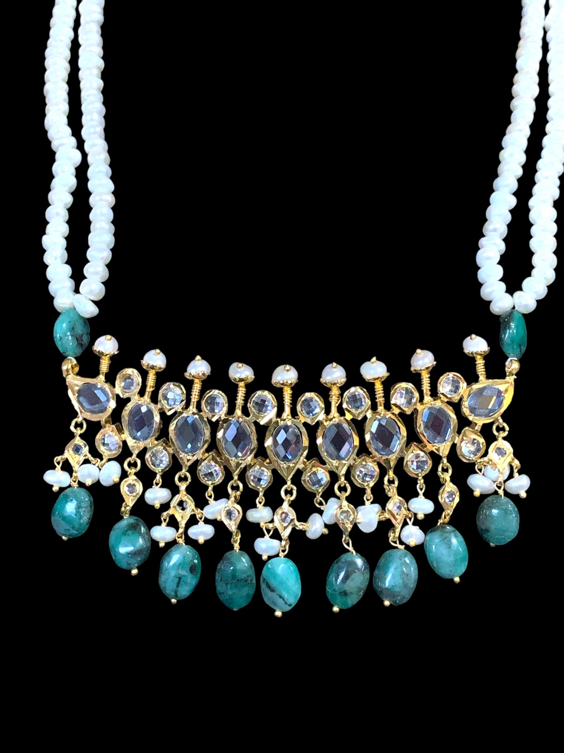 PS301 Tirmani in fresh water pearls and emerald beads ( SHIPS IN 1 WEEK )