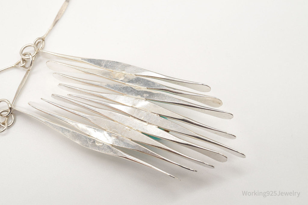 Vintage Turquoise Modernist Silver Necklace