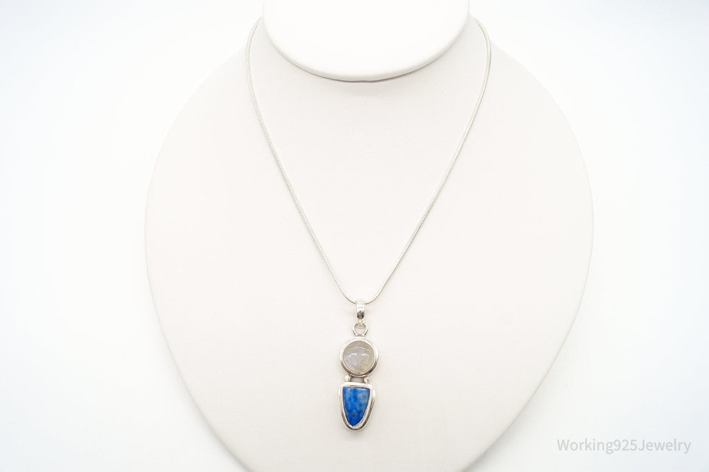Vintage Moonstone Lapis Lazuli Sterling Silver Necklace