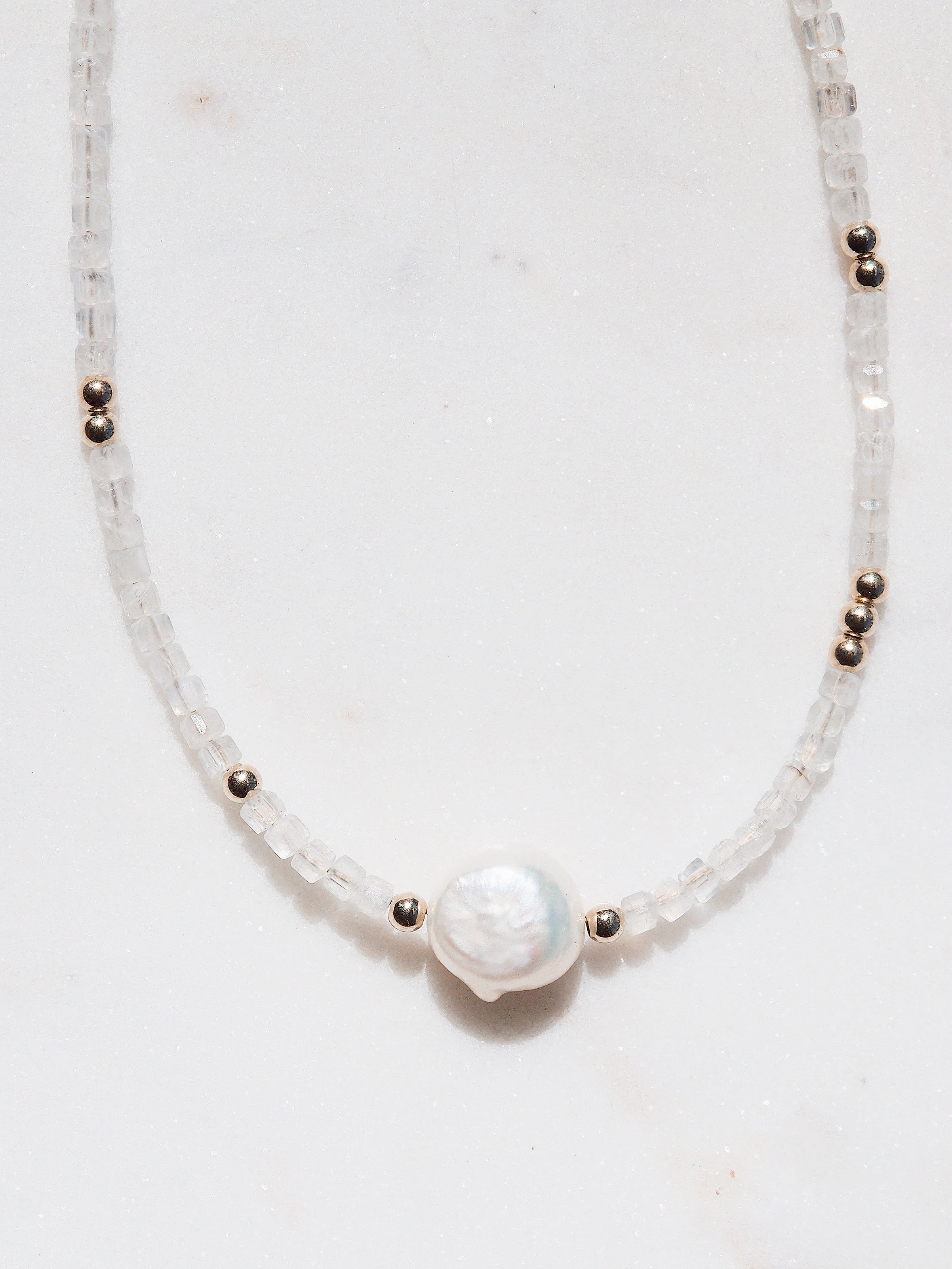 White Pearl and Gemstone Necklace - Gold Haukea