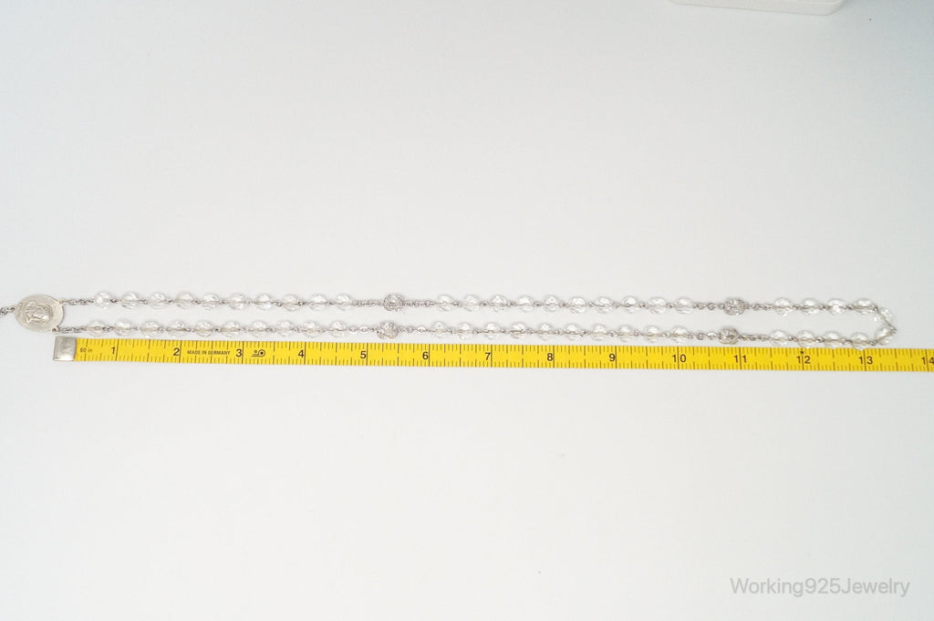 Vintage Crystal Beaded Rosary Cross Sterling Silver Necklace