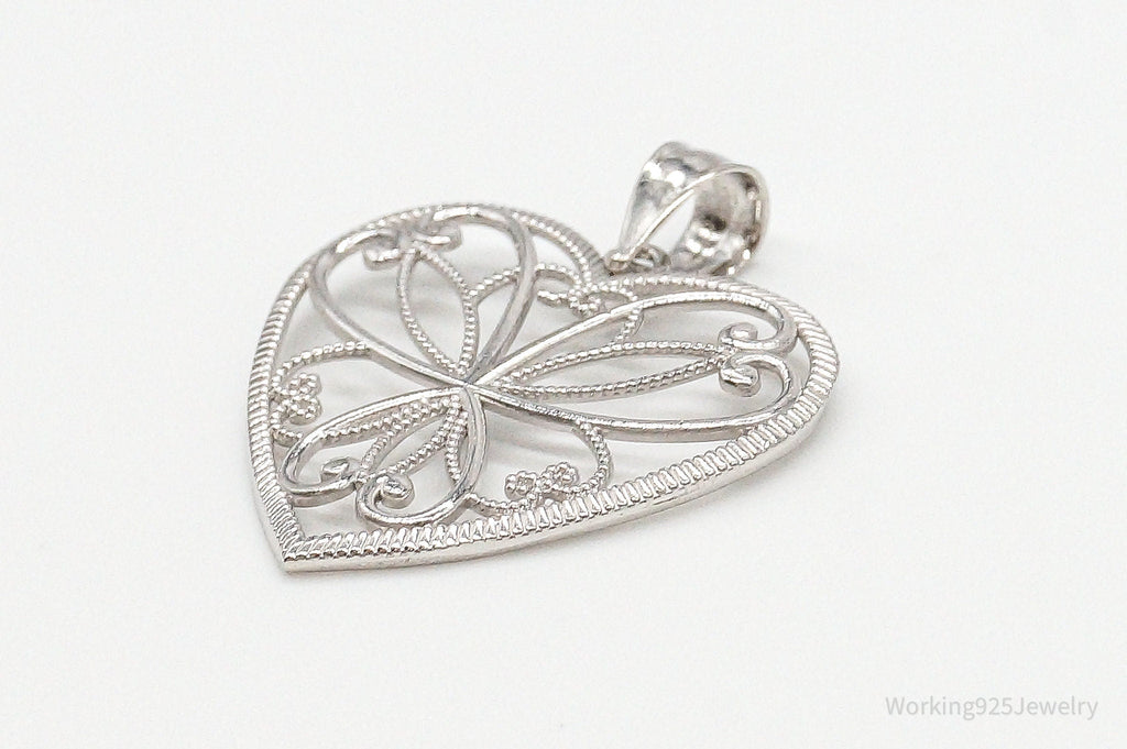 Large Vintage Art Deco Filigree Sterling Silver Pendant