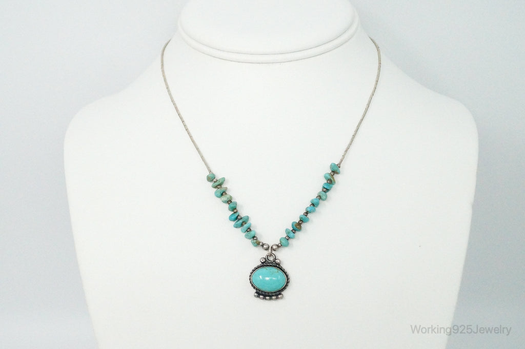 Vintage Native American Large Turquoise Sterling Silver Bead Necklace