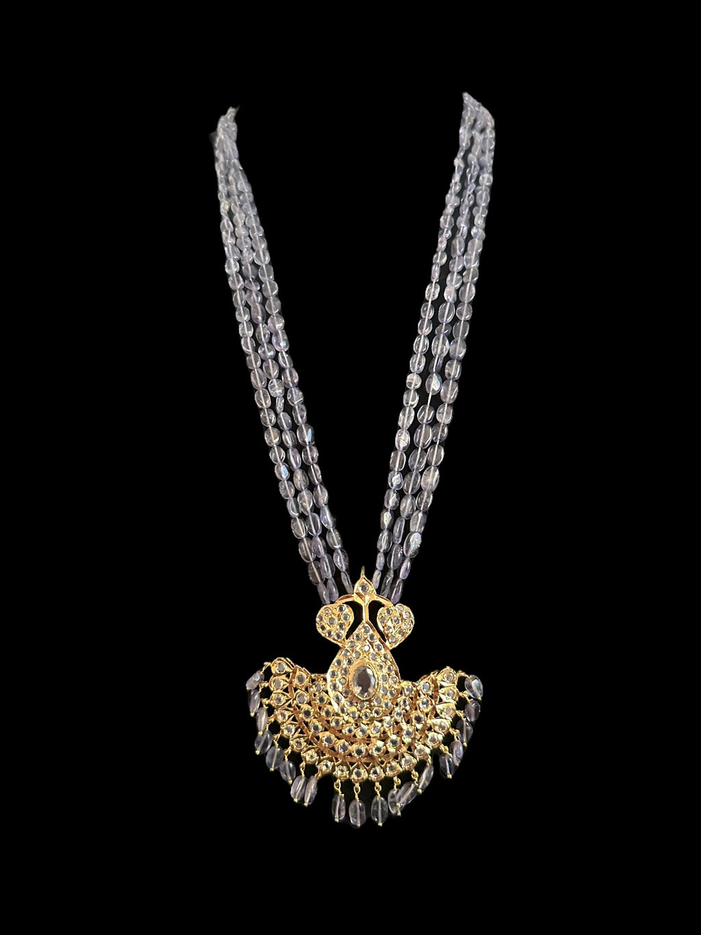 DLN124 Khushi long necklace with earrings in real tanzanite beads ( READY TO SHIP )