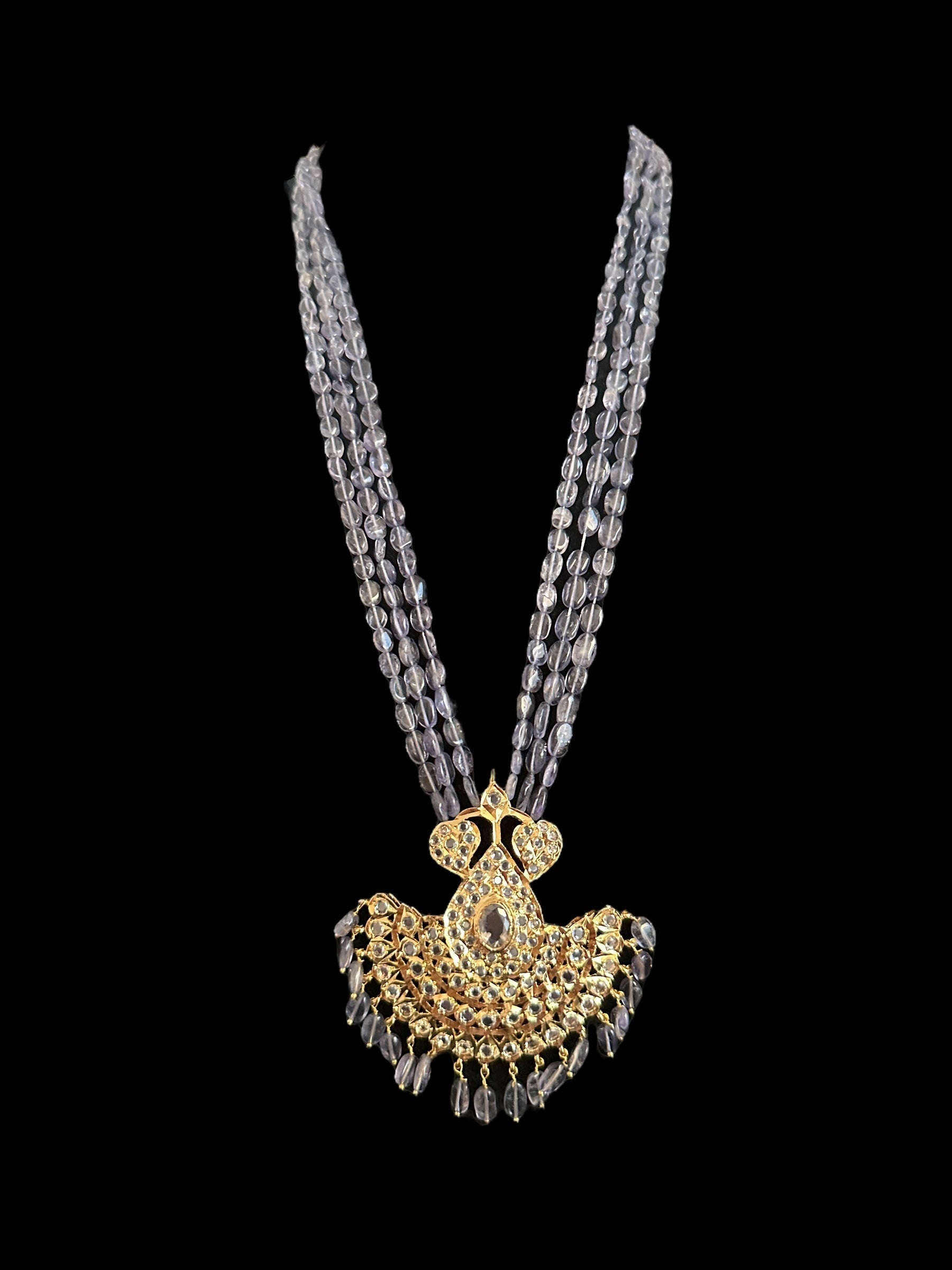 DLN124 Khushi long necklace with earrings in real tanzanite beads ( READY TO SHIP )