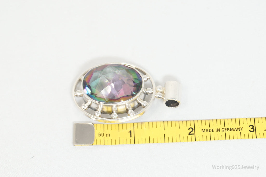 Vintage Large Mystic Topaz Sterling Silver Necklace Pendant