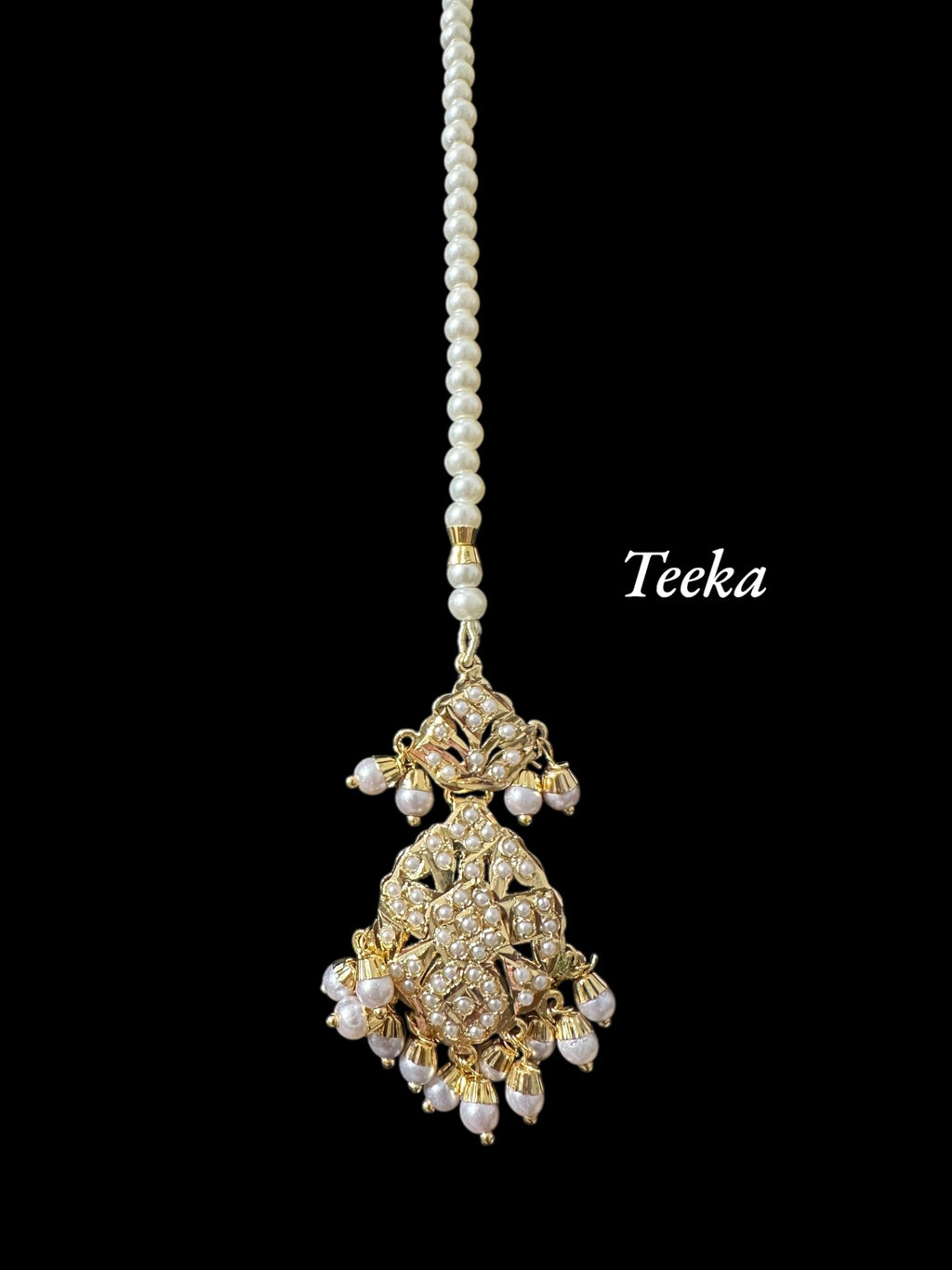 DLN129 jadau rani haar in pearls with earrings tika ( READY TO SHIP )