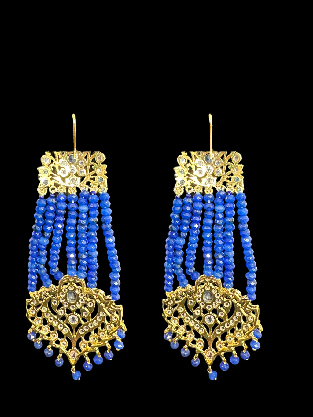 DER536 Ekta Hyderabadi jhoomar earrings - blue   ( READY TO SHIP )
