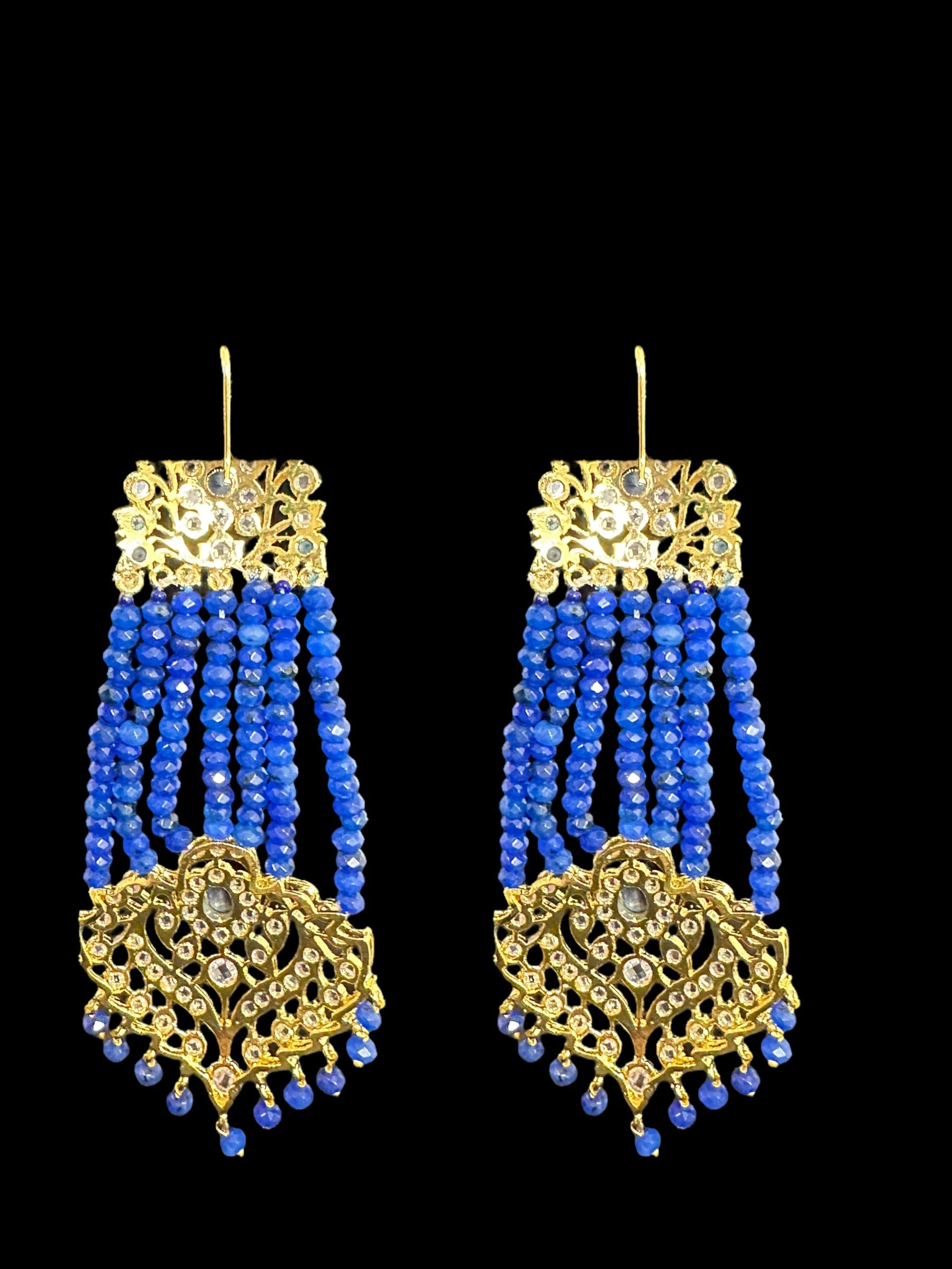 DER536 Ekta Hyderabadi jhoomar earrings - blue   ( READY TO SHIP )