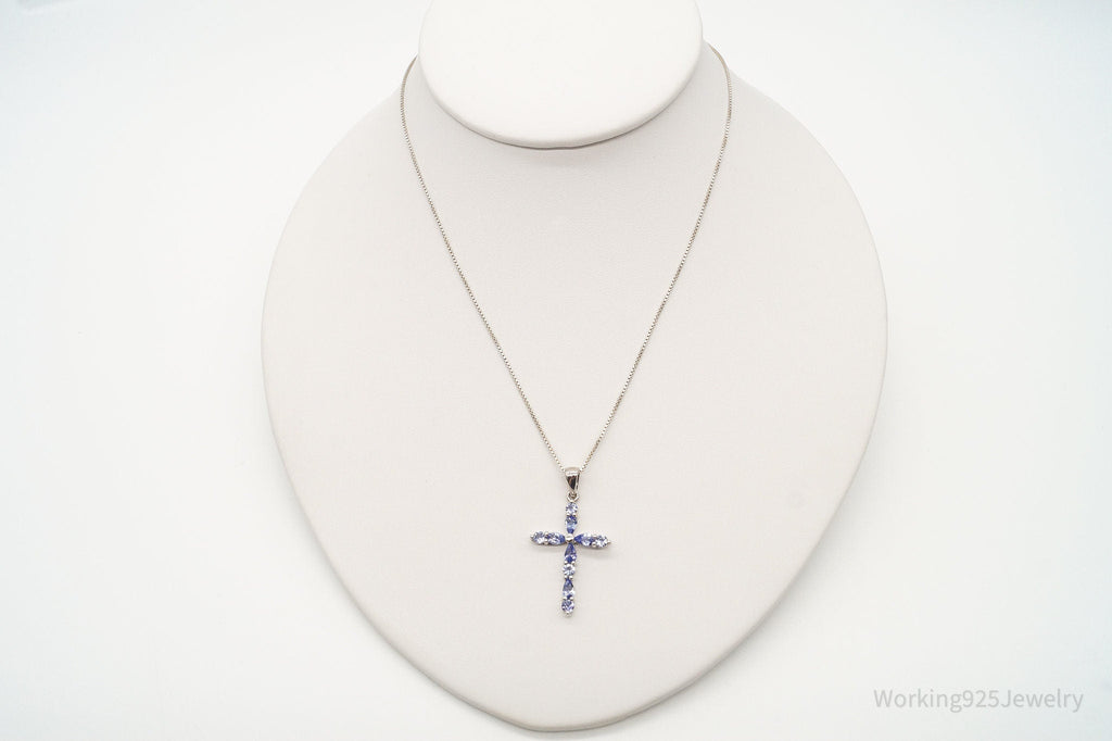 Vintage Iolite Cross Sterling Silver Necklace