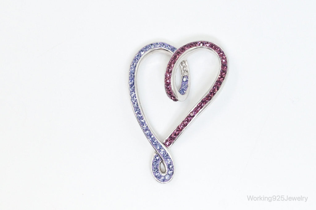 Vintage Large Pink & Purple Cubic Zirconia Sterling Silver Necklace Pendant