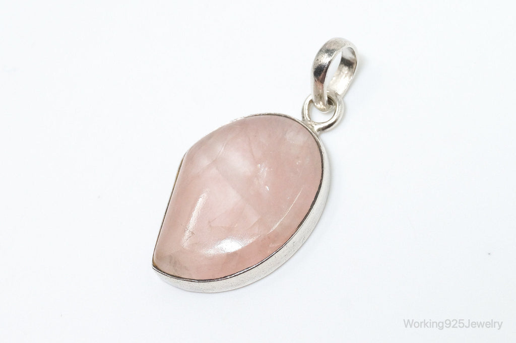 Large Vintage Rose Quartz Sterling Silver Necklace Pendant