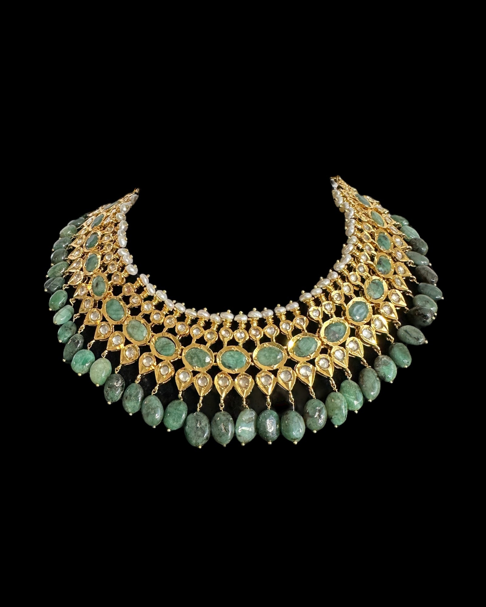 DNS182  Aleezay necklace with emerald stones ( READY TO SHIP  )