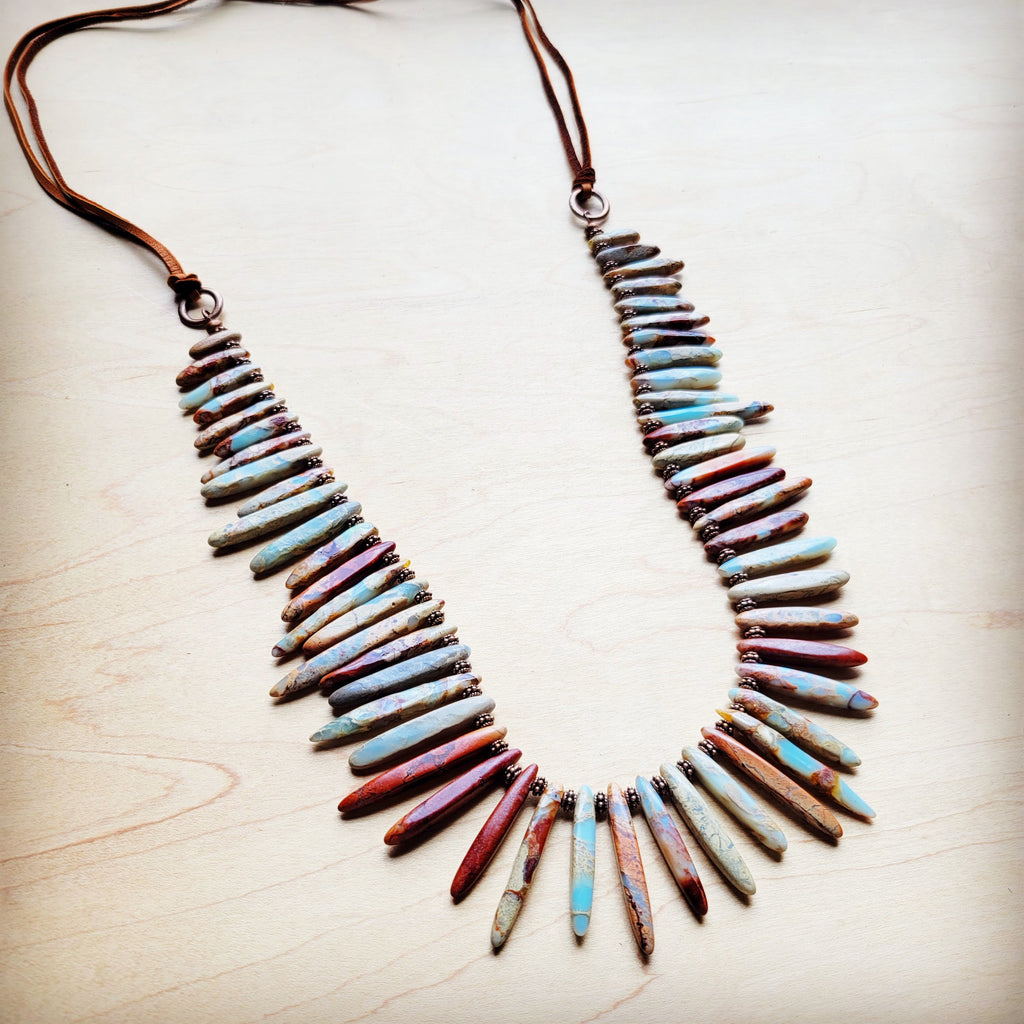 Aqua Terra Slab Necklace with Genuine Leather Ties 250b