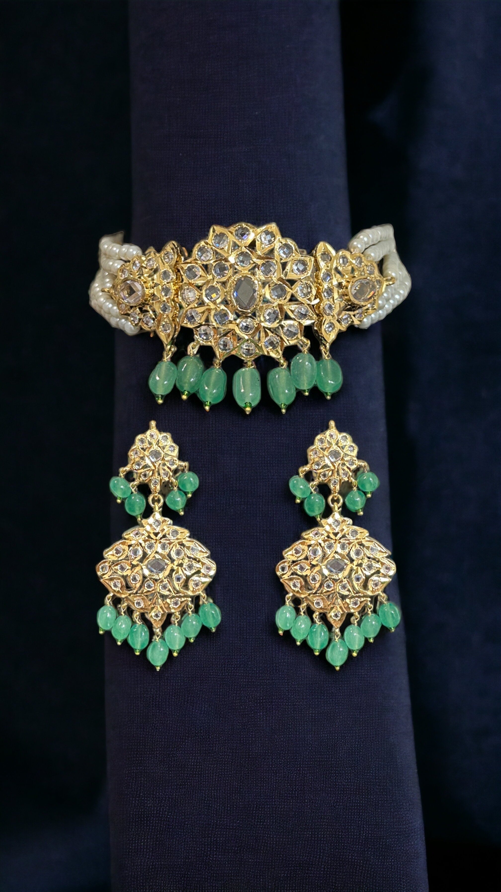 C300 Lekha choker set ( green beads ) ( SHIPS IN 4 WEEKS  )