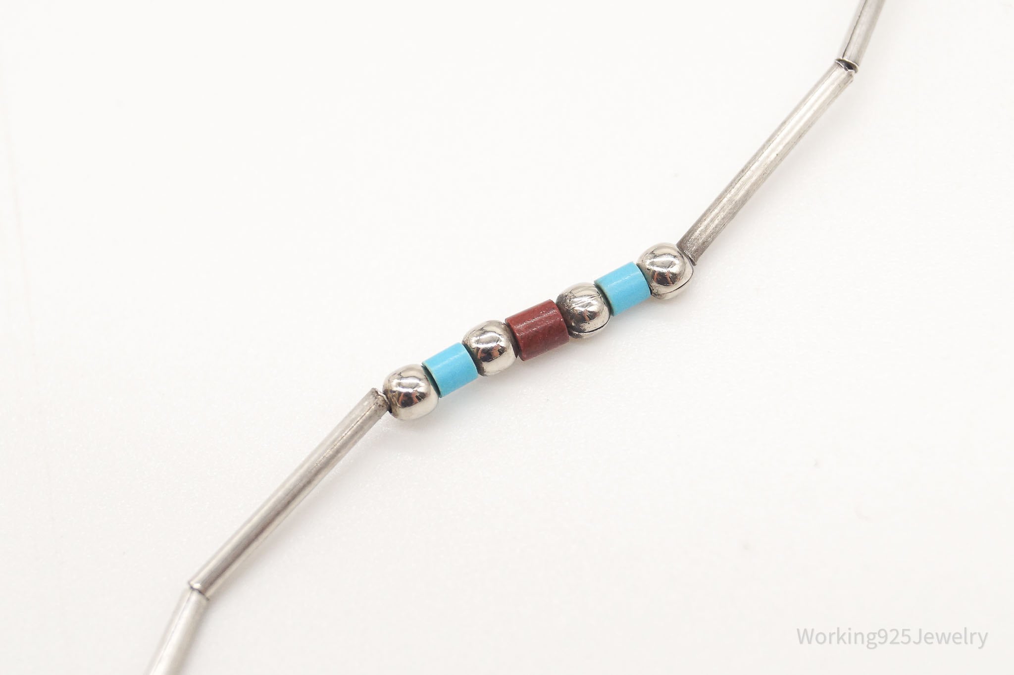Vintage Native American Coral Turquoise Bead Silver Necklace