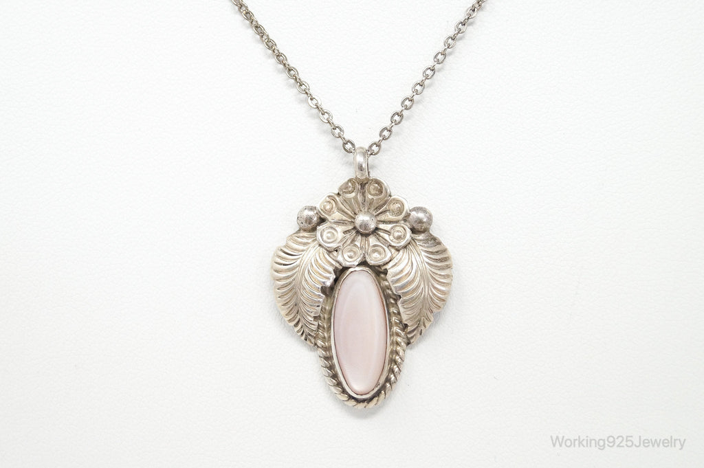 Vintage Native America F. Chee Pink Mother Of Pearl Sterling Silver Necklace