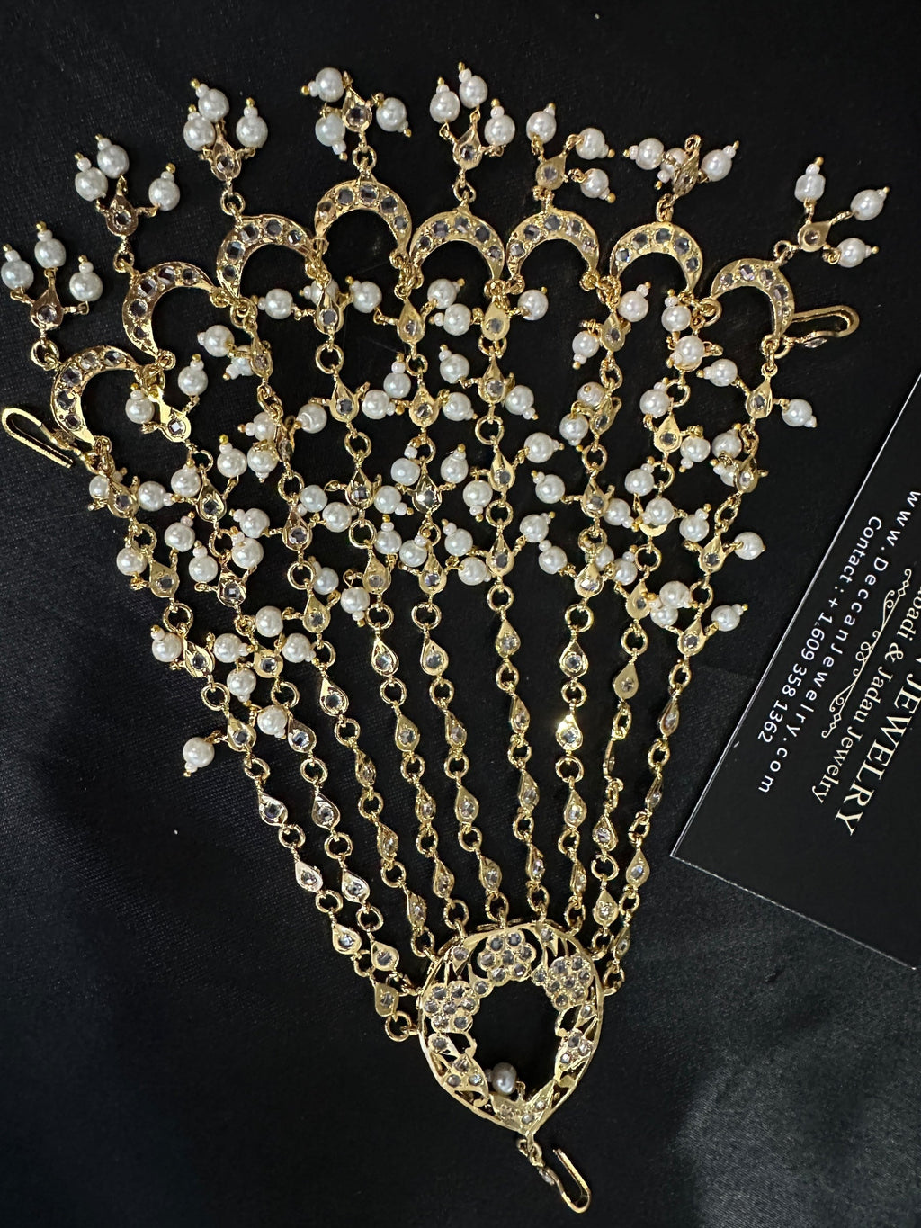 DJHR114 Sidra Hyderabadi Jhoomar Elegant Gold-Plated Bridal Passa | Deccan Jewelry | SHIPS IN 4 WEEKS