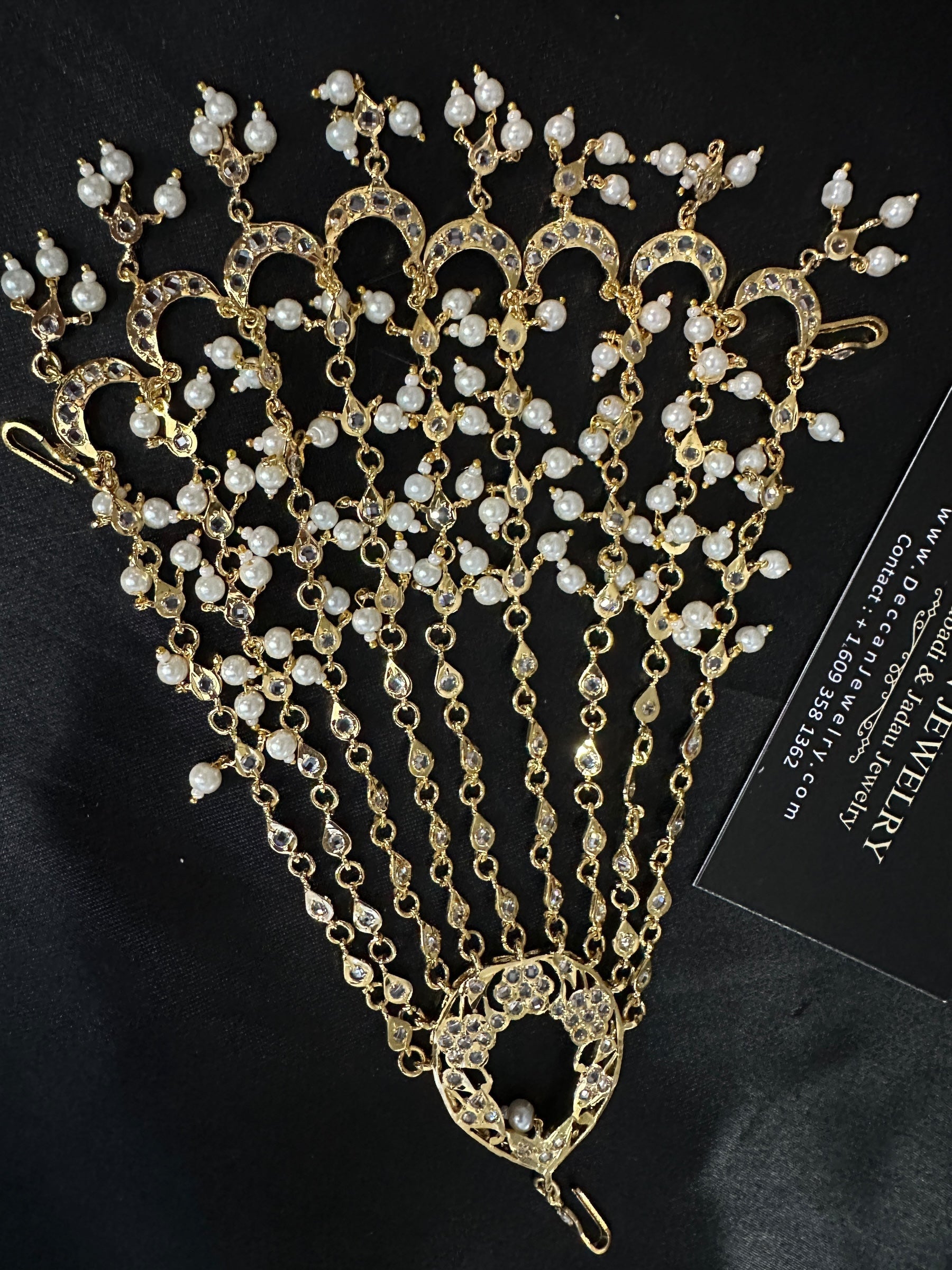 DJHR114 Sidra Hyderabadi Jhoomar Elegant Gold-Plated Bridal Passa | Deccan Jewelry | SHIPS IN 4 WEEKS