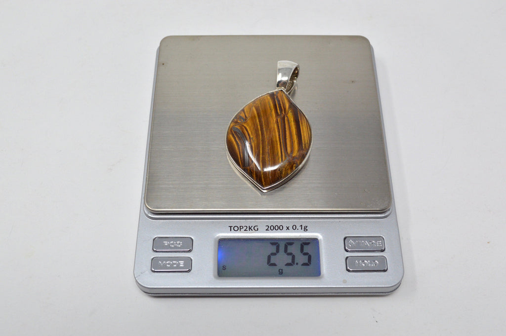 Vintage Designer Whitney Kelly WK Tigers Eye Sterling Silver Necklace Pendant