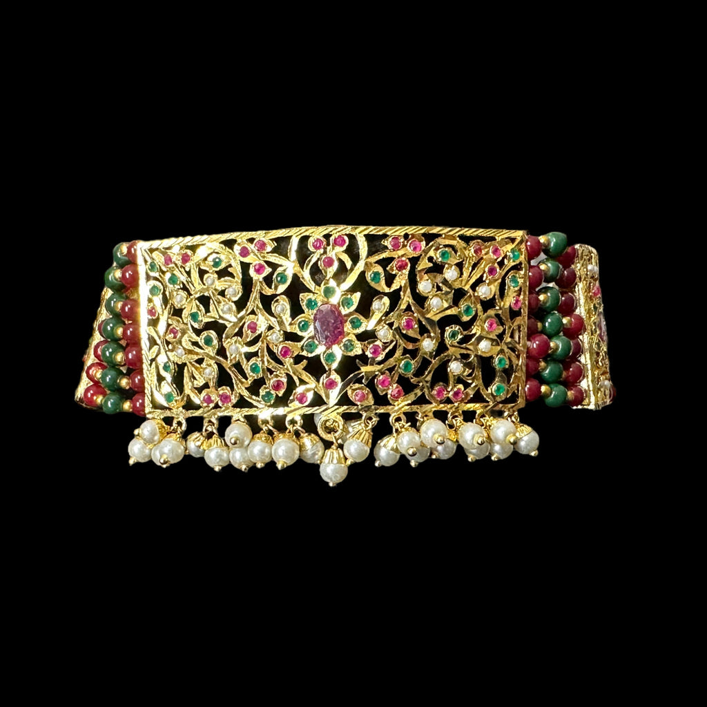 C315 Gold plated jadau choker in red green  ( SHIPS IN 3 WEEKS  )