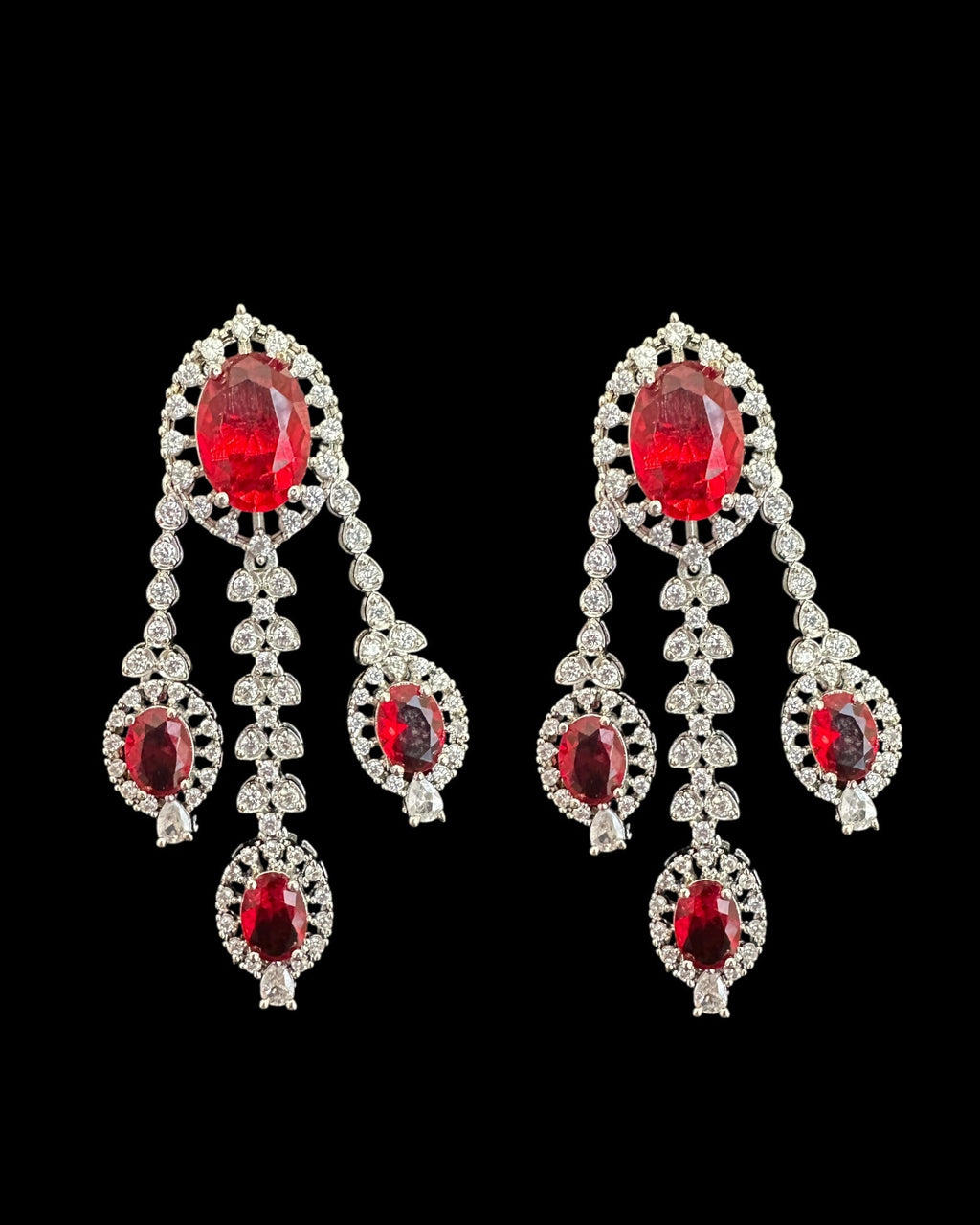 DER770  cz earrings  - Ruby, silver plated  ( READY TO SHIP )