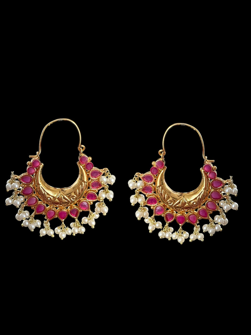 DER740 Chandbali earrings - hoop style Ruby  ( medium sized ) ( READY TO SHIP )