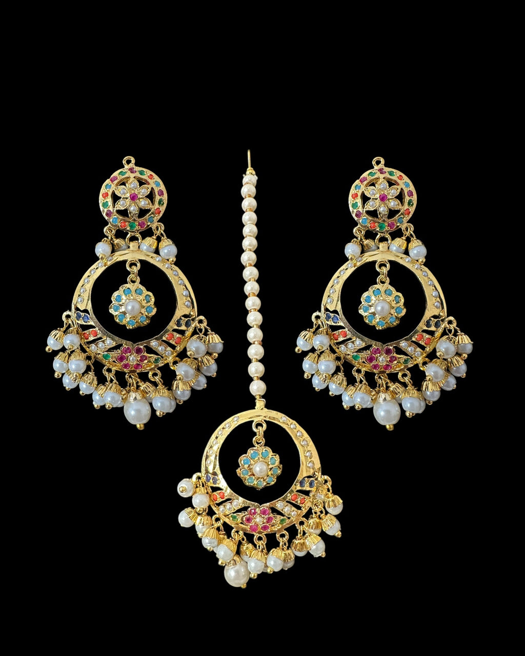DNS194A Navratan jadau necklace set with tika ( READY TO SHIP )