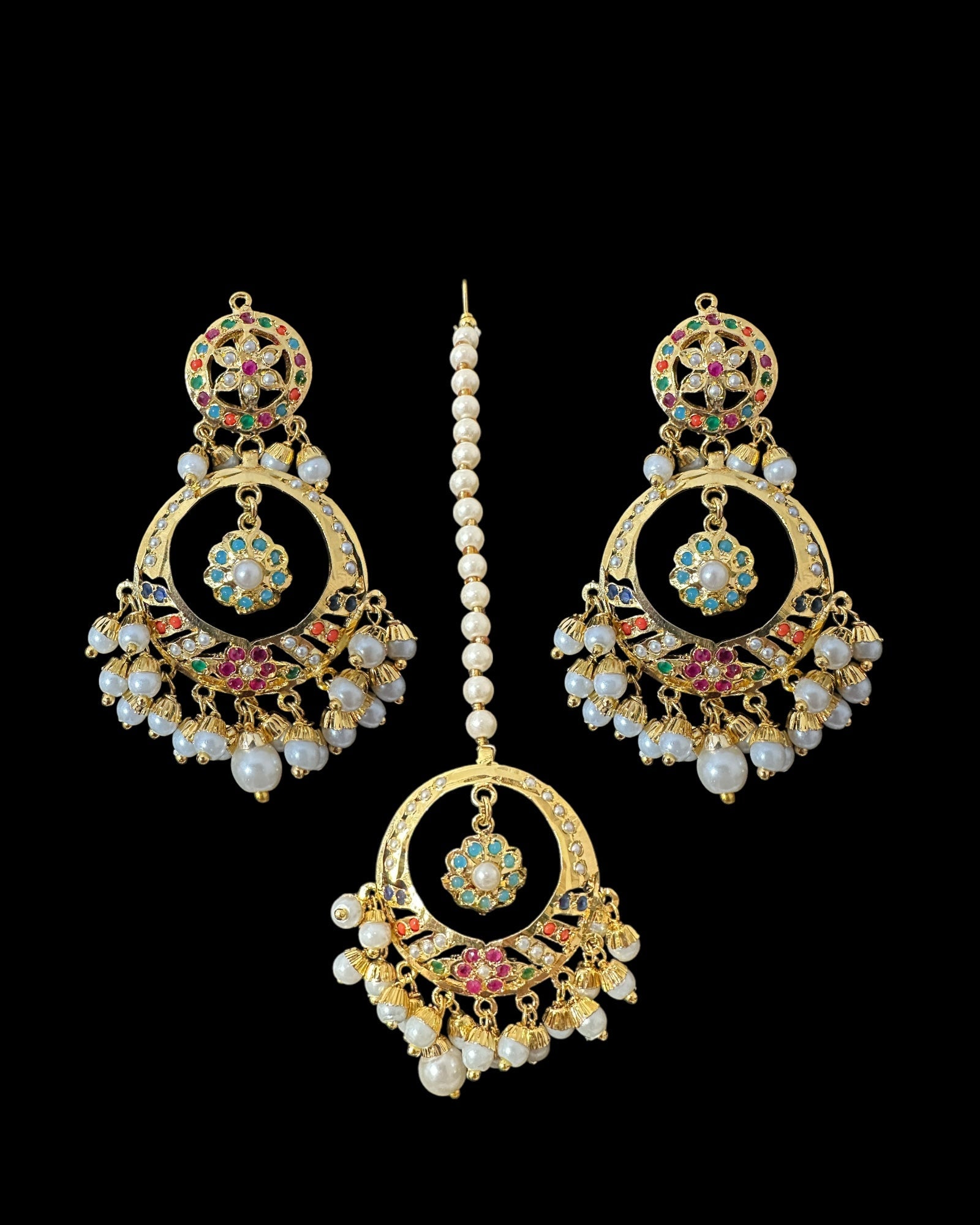 DNS194A Navratan jadau necklace set with tika ( READY TO SHIP )
